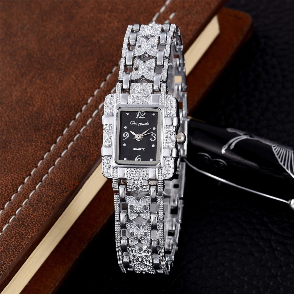 Women Watch Rectangle Dial Silver Stainless Steel Crystal Watches Fashion Quartz For Women ladies major relojes Hot Sale Relojes