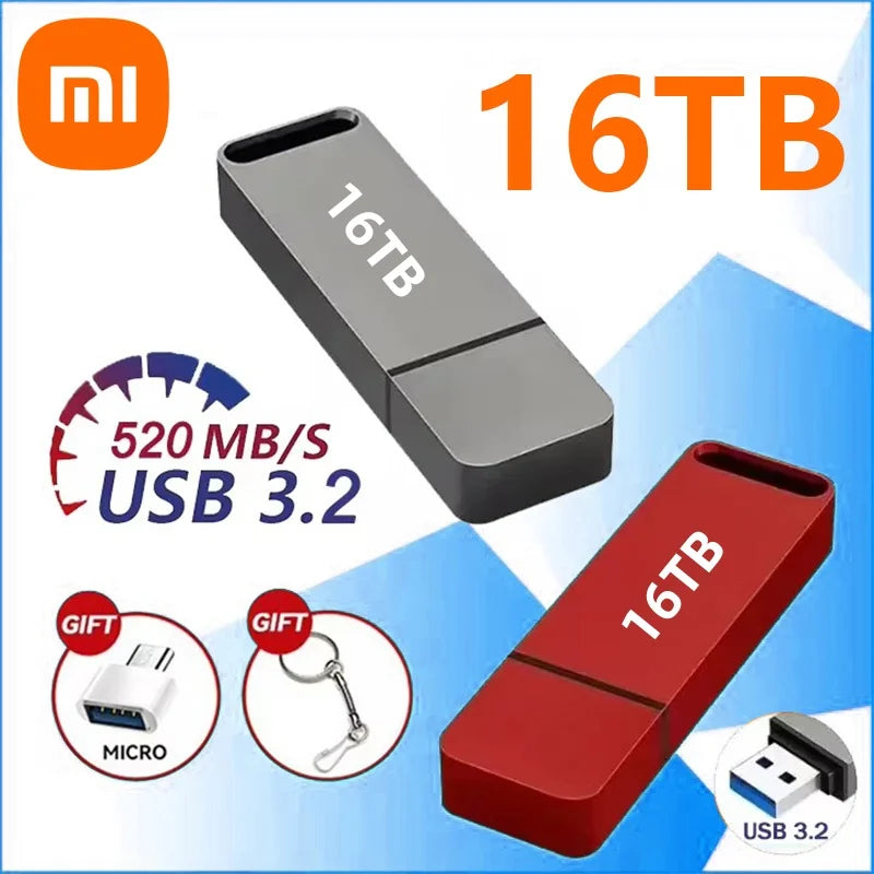 Xiaomi 16TB Metal Flash Drive OTG USB3.2 High Speed Transfer Type C U Flash SSD Portable Flash Drive Memory Waterproof U Drive