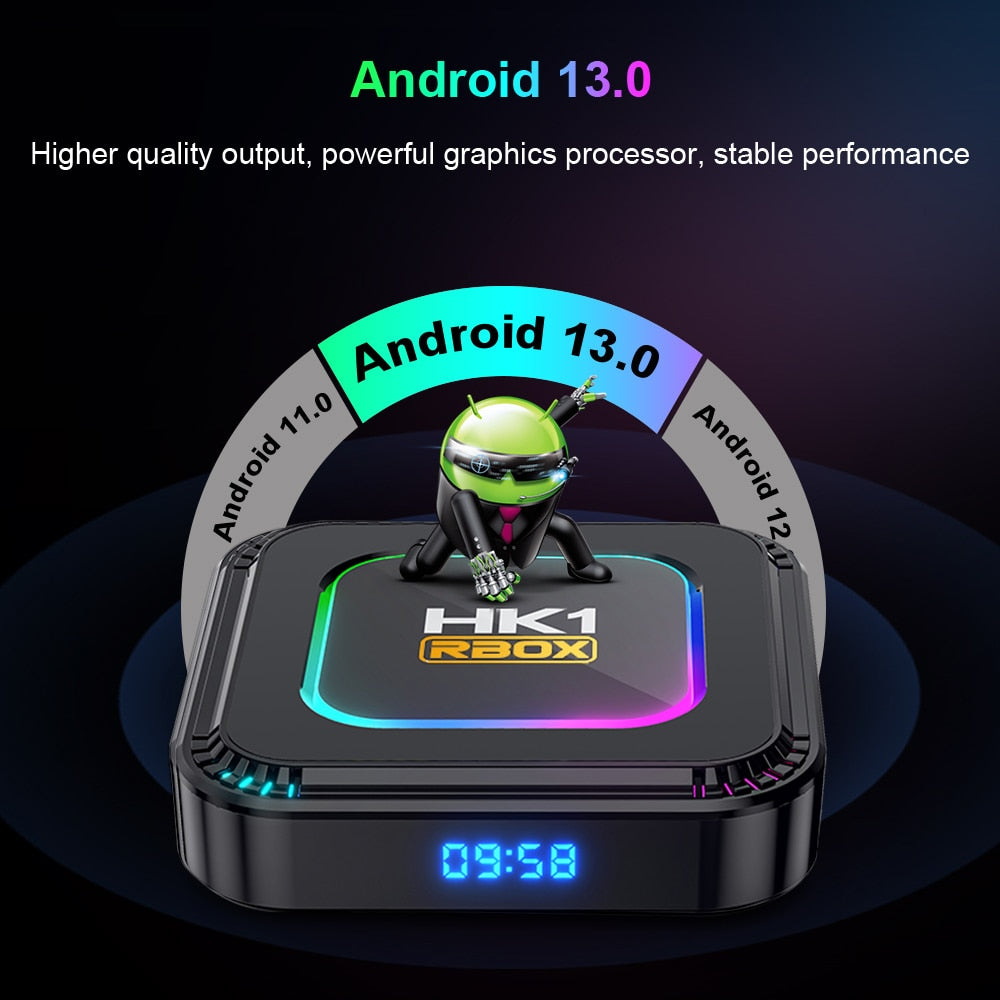 Smart TV Box HK1 RBOX K8 Android 13 8K Android TV Box RGB Light 4GB 128GB RK3528 WiFi6 Dual Wifi 2023 PK Android 12 6K