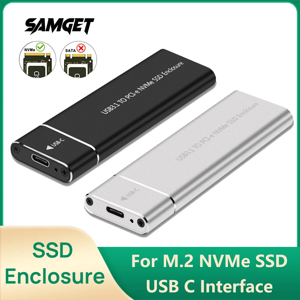 Samget NVME M.2 Solid State Drive External Enclosure 2230/2242/2260/2280 M.2 to USB C Case 10Gbps Type A + Type C For M/M+B Key