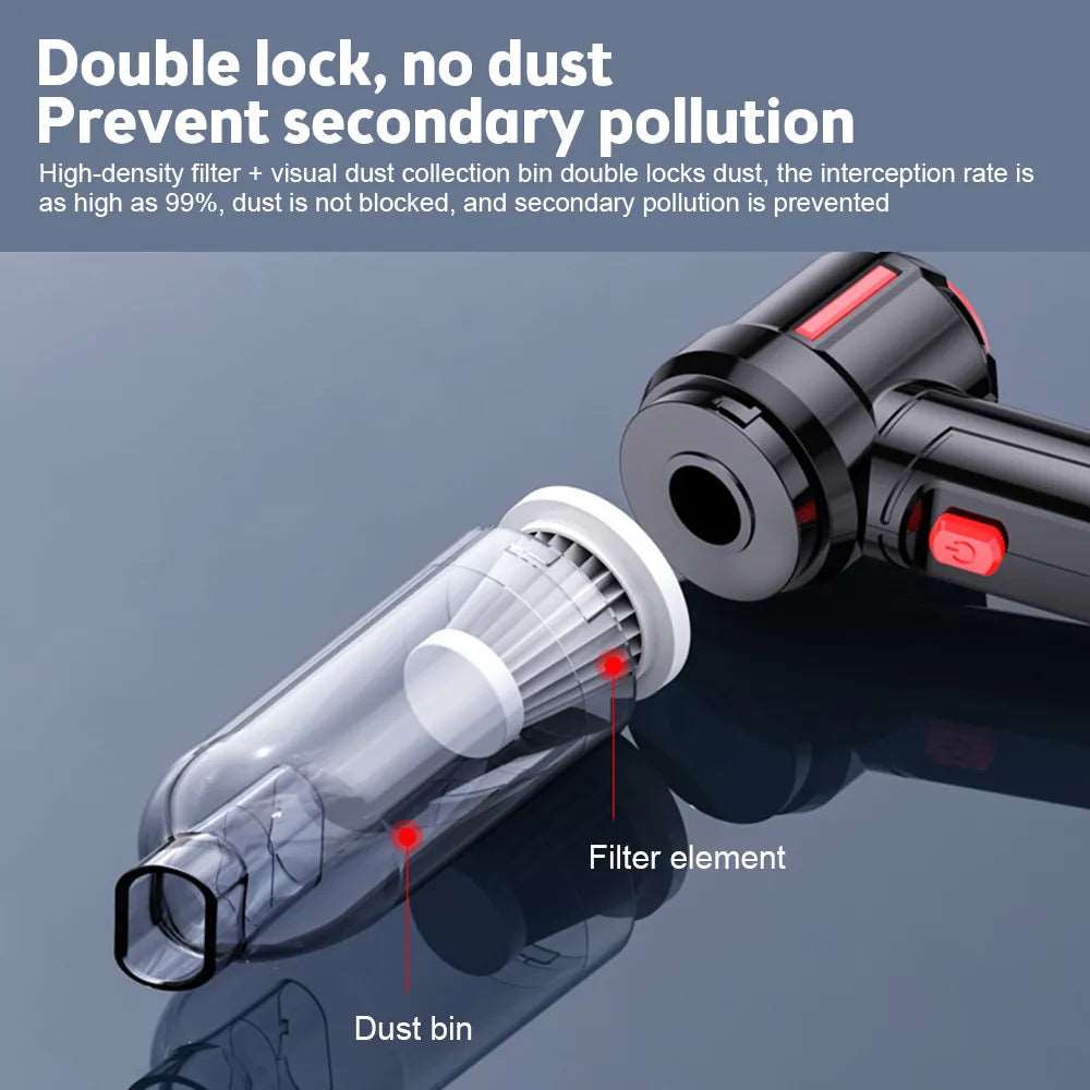 3 In 1 90000Pa Car Vacuum Cleaner Wireless Charging Compressed Air Duster Handheld High-power Air Blower Duster for Home Office