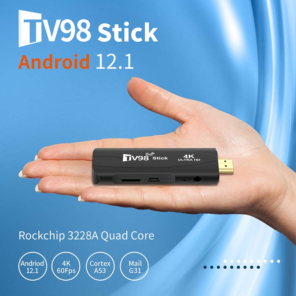 Mini TV98 TV Stick Android 12.1 4K Smart TV Android Box 2.4G 5G WiFi Smart TV Box H.265 Media Player for Youtube Set Top Box X96