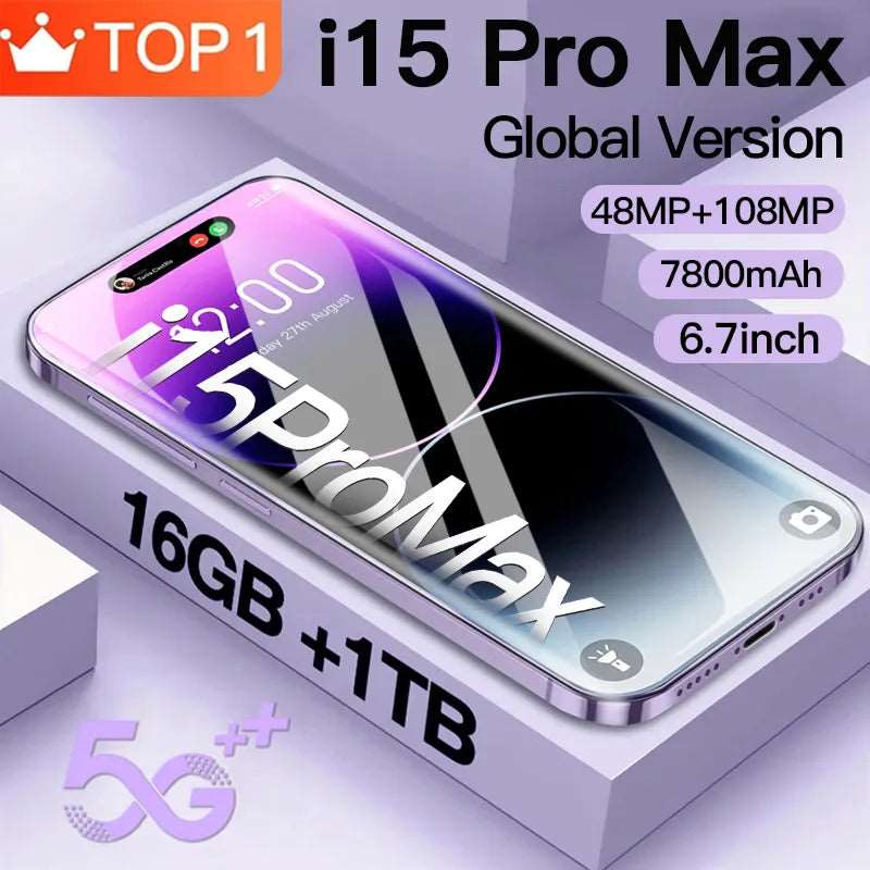 i15 Pro Max 16G+1T Smartphone 6.7 In Full Screen 4G 5G Cell Phone 7800mAh Mobile Phones Global Version