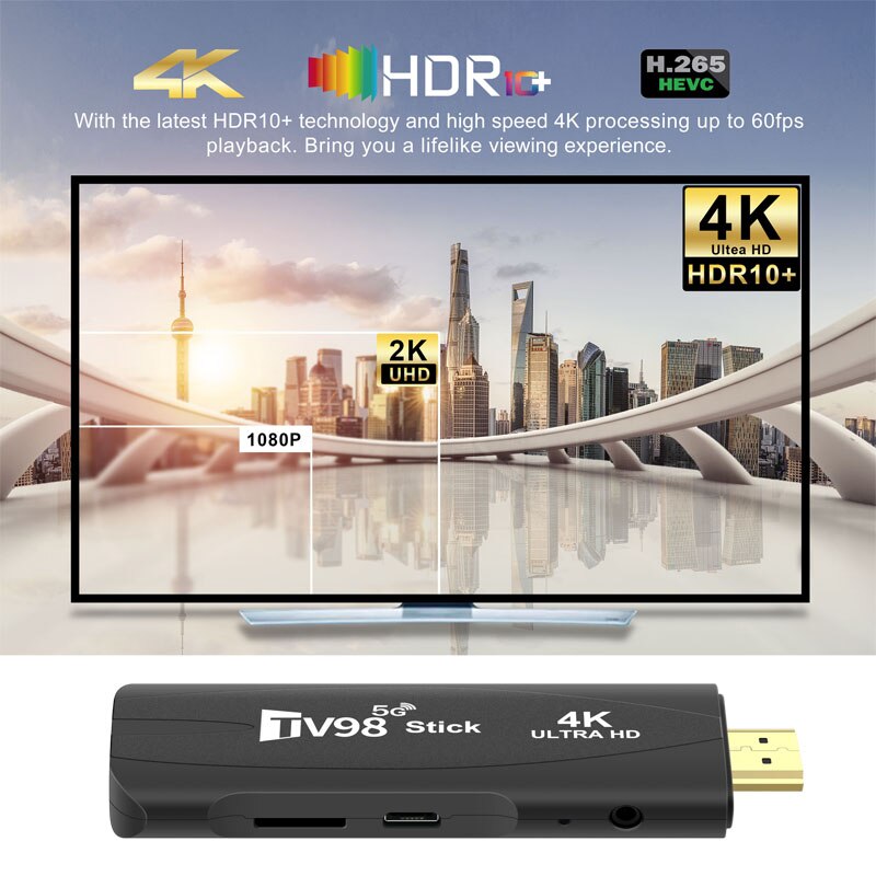 4K Smart TV Stick TV98 Android TV 2.4G 5G Wifi Android 12.1 Rockchip 3228A 8GB/128GB 4K HD 3D Smart Android TV Stick