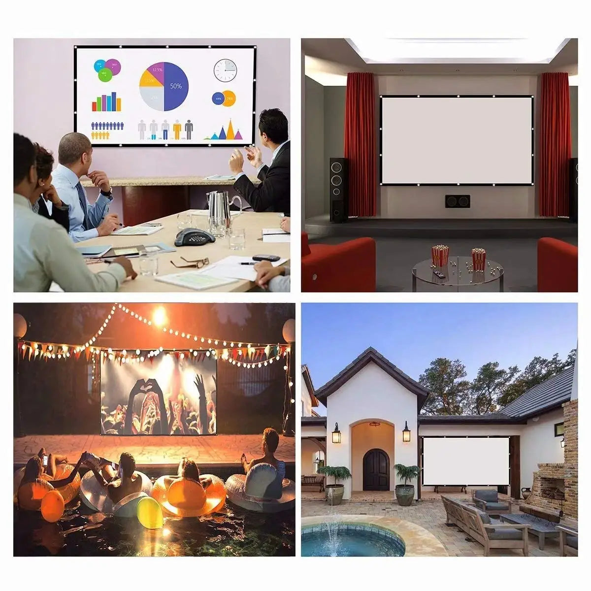 Salange Projektor-Leinwand, tragbare Projektionswand, 100 Zoll, 120 Zoll, 150 Zoll, 16:9, Outdoor-Filmleinwand für Reise-Heimkino