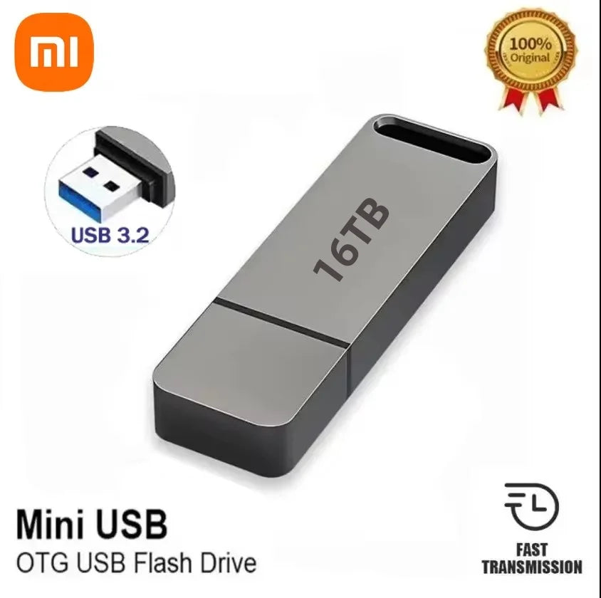 Xiaomi 16TB Metal Flash Drive OTG USB3.2 High Speed Transfer Type C U Flash SSD Portable Flash Drive Memory Waterproof U Drive