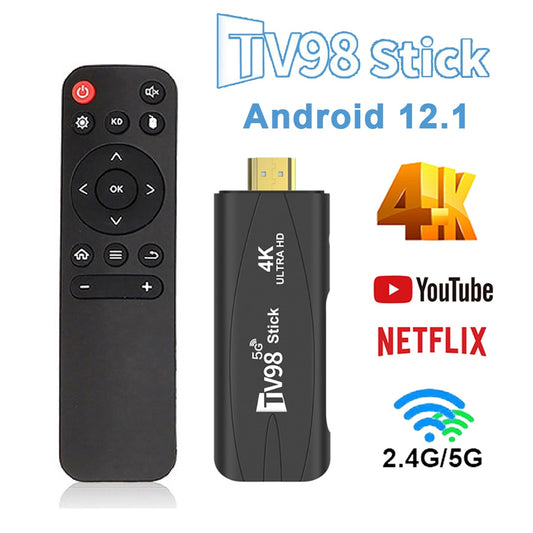 Mini TV98 TV Stick Android 12.1 4K Smart TV Android Box 2,4G 5G WiFi Smart TV Box H.265 Media Player für Youtube Set Top Box X96