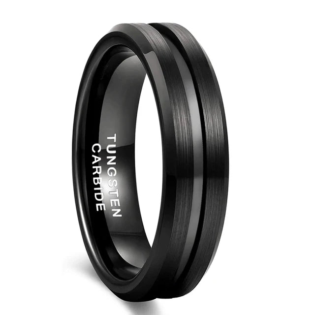 Somen Men's Ring Black Tungsten Carbide Ring 6mm 8mm Brushed Groove Wedding Bands Male Engagement Rings Anel Masculino Comfort Fit