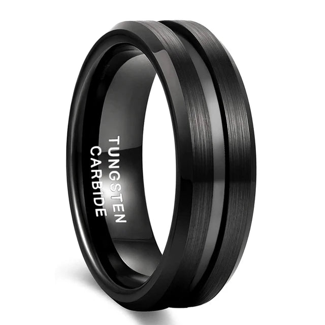 Somen Men's Ring Black Tungsten Carbide Ring 6mm 8mm Brushed Groove Wedding Bands Male Engagement Rings Anel Masculino Comfort Fit