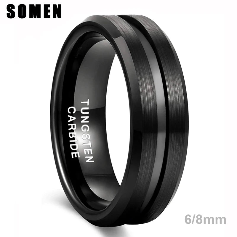 Somen Herrenring, schwarzer Wolframkarbid-Ring, 6 mm, 8 mm, gebürstete Nut, Eheringe, männliche Verlobungsringe, Anel Masculino, bequeme Passform