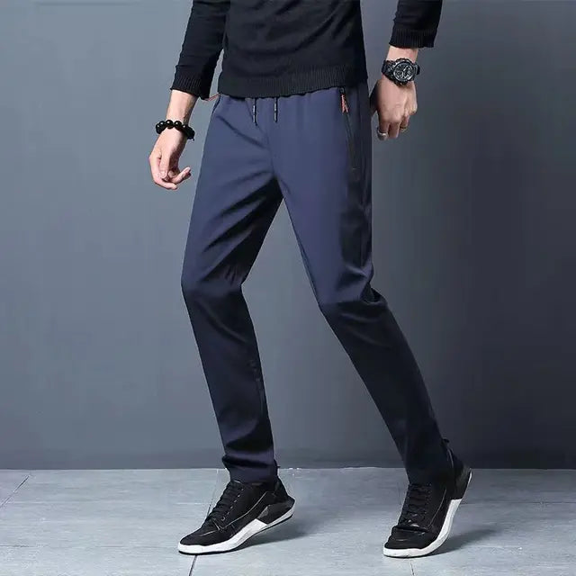 Summer Men's Casual Pants Ice Silk Thin Sports Pants Men's Elastic Straight Trousers Breathable Quick-drying Pants