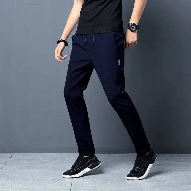 Summer Men's Casual Pants Ice Silk Thin Sports Pants Men's Elastic Straight Trousers Breathable Quick-drying Pants