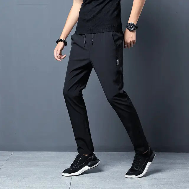 Summer Men's Casual Pants Ice Silk Thin Sports Pants Men's Elastic Straight Trousers Breathable Quick-drying Pants