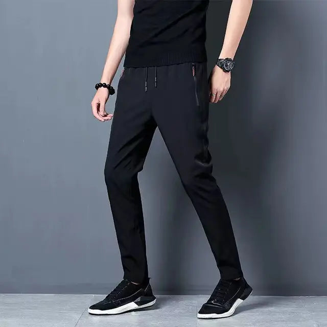 Summer Men's Casual Pants Ice Silk Thin Sports Pants Men's Elastic Straight Trousers Breathable Quick-drying Pants