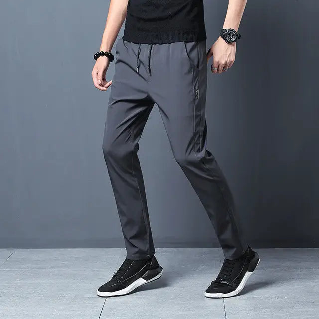 Summer Men's Casual Pants Ice Silk Thin Sports Pants Men's Elastic Straight Trousers Breathable Quick-drying Pants