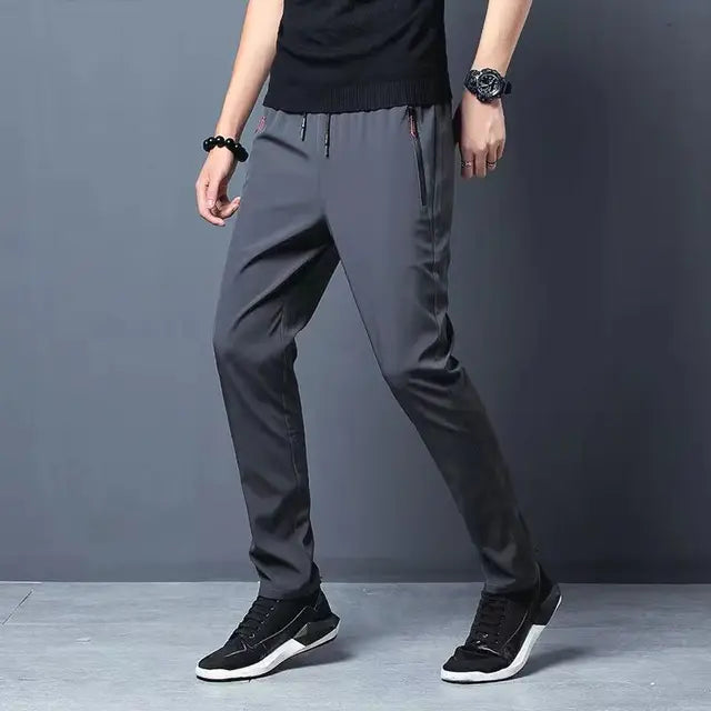 Summer Men's Casual Pants Ice Silk Thin Sports Pants Men's Elastic Straight Trousers Breathable Quick-drying Pants