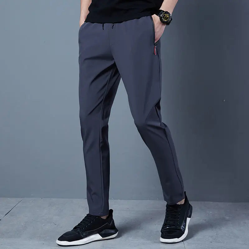 Summer Men's Casual Pants Ice Silk Thin Sports Pants Men's Elastic Straight Trousers Breathable Quick-drying Pants