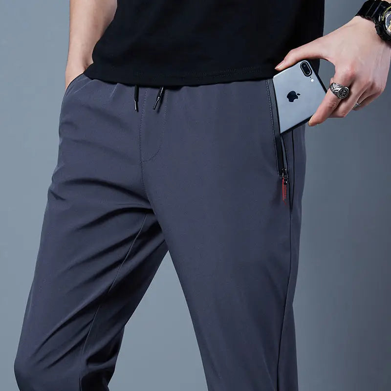 Summer Men's Casual Pants Ice Silk Thin Sports Pants Men's Elastic Straight Trousers Breathable Quick-drying Pants