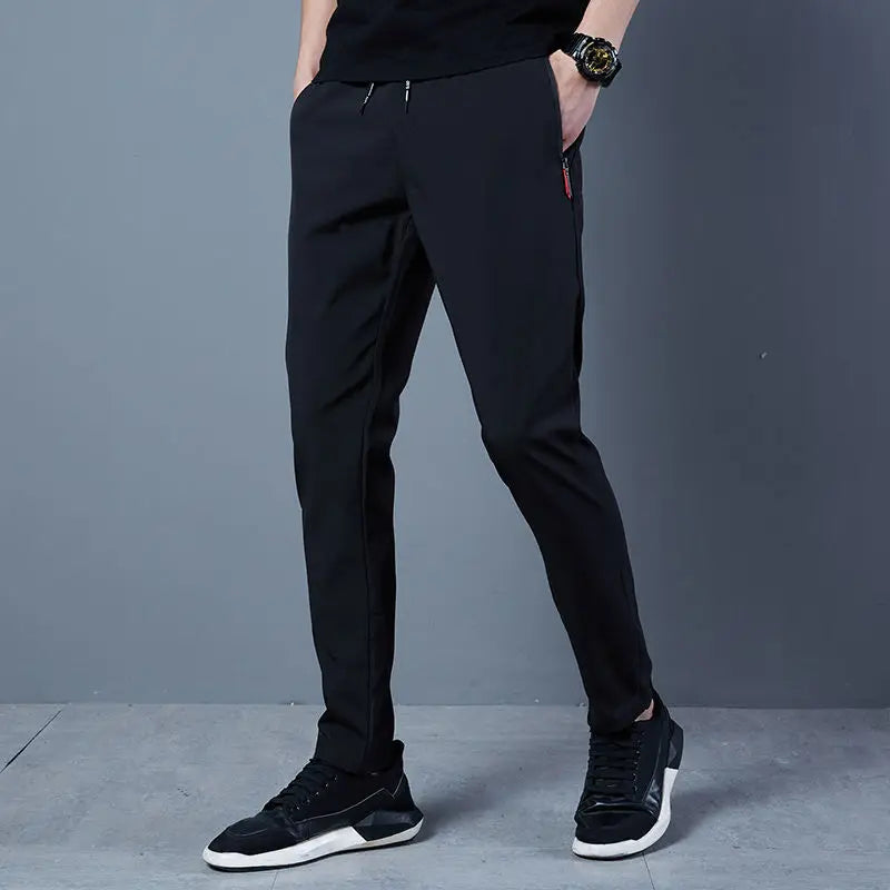 Summer Men's Casual Pants Ice Silk Thin Sports Pants Men's Elastic Straight Trousers Breathable Quick-drying Pants