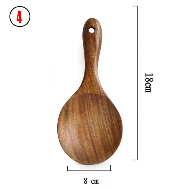 Thailand Teak Natural Wooden Tableware Spoon Ladle Turner Long Rice Strainer Soup Skimmer Spoons Kitchen Scoop Kitchen Utensil Set