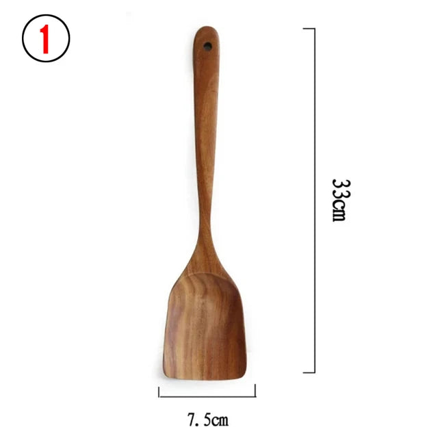 Thailand Teak Natural Wooden Tableware Spoon Ladle Turner Long Rice Strainer Soup Skimmer Spoons Kitchen Scoop Kitchen Utensil Set