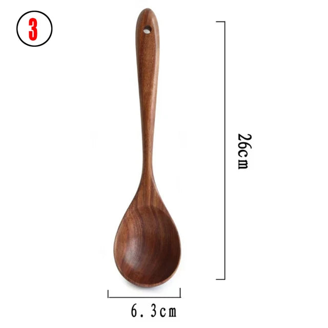 Thailand Teak Natural Wooden Tableware Spoon Ladle Turner Long Rice Strainer Soup Skimmer Spoons Kitchen Scoop Kitchen Utensil Set