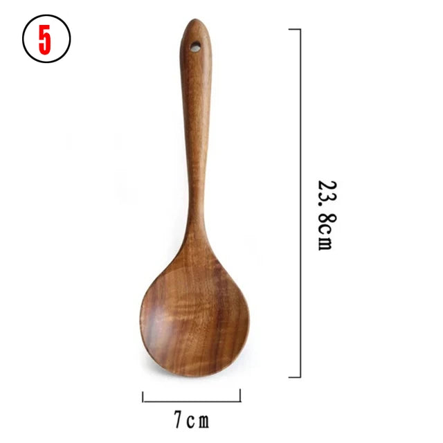 Thailand Teak Natural Wooden Tableware Spoon Ladle Turner Long Rice Strainer Soup Skimmer Spoons Kitchen Scoop Kitchen Utensil Set