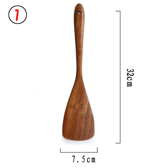 Thailand Teak Natural Wooden Tableware Spoon Ladle Turner Long Rice Strainer Soup Skimmer Spoons Kitchen Scoop Kitchen Utensil Set