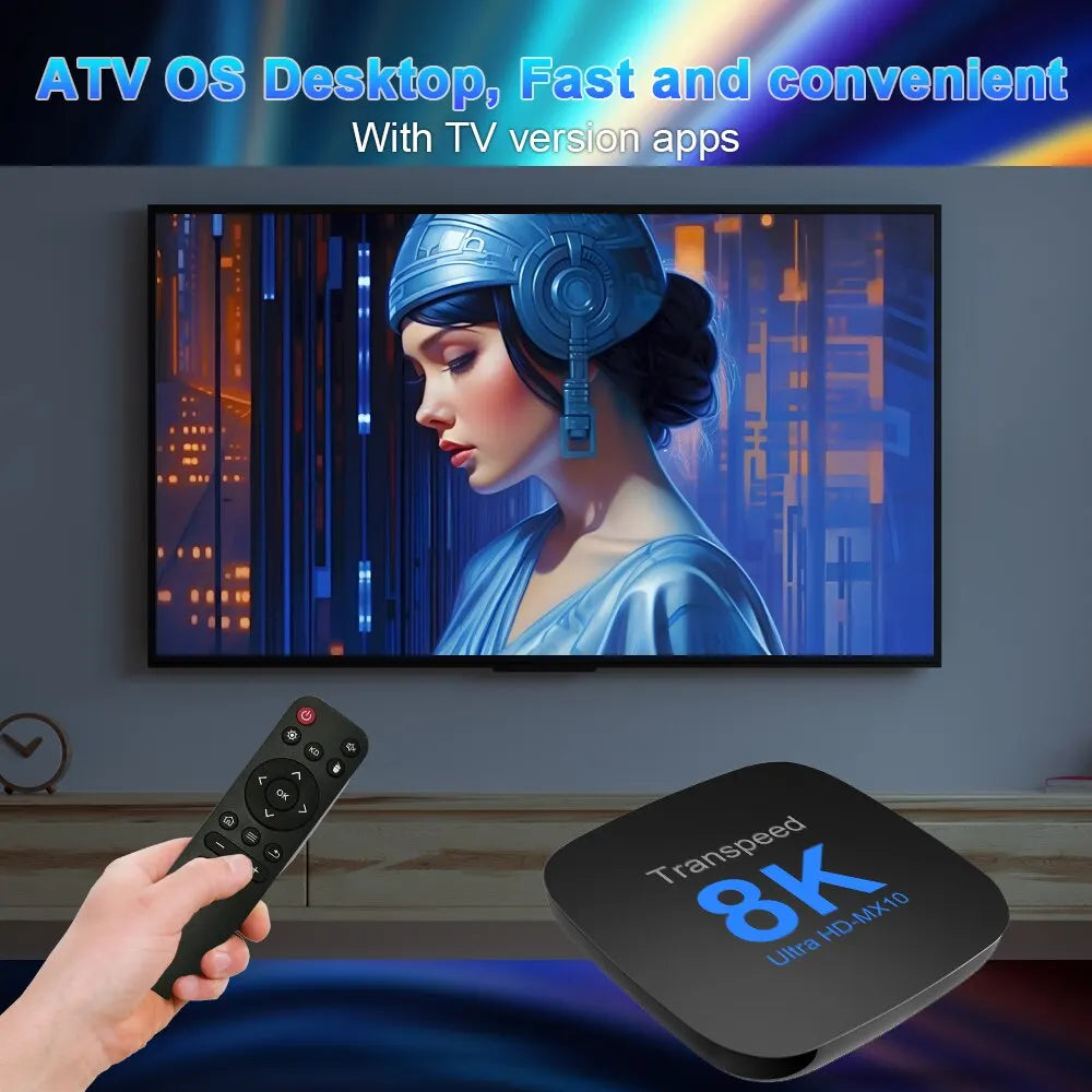 Transspeed Android 13 TV Box ATV Dual Wifi mit TV Apps 8K Video BT5.0+ RK3528 4K 3D Voice Media Player Set Top Box