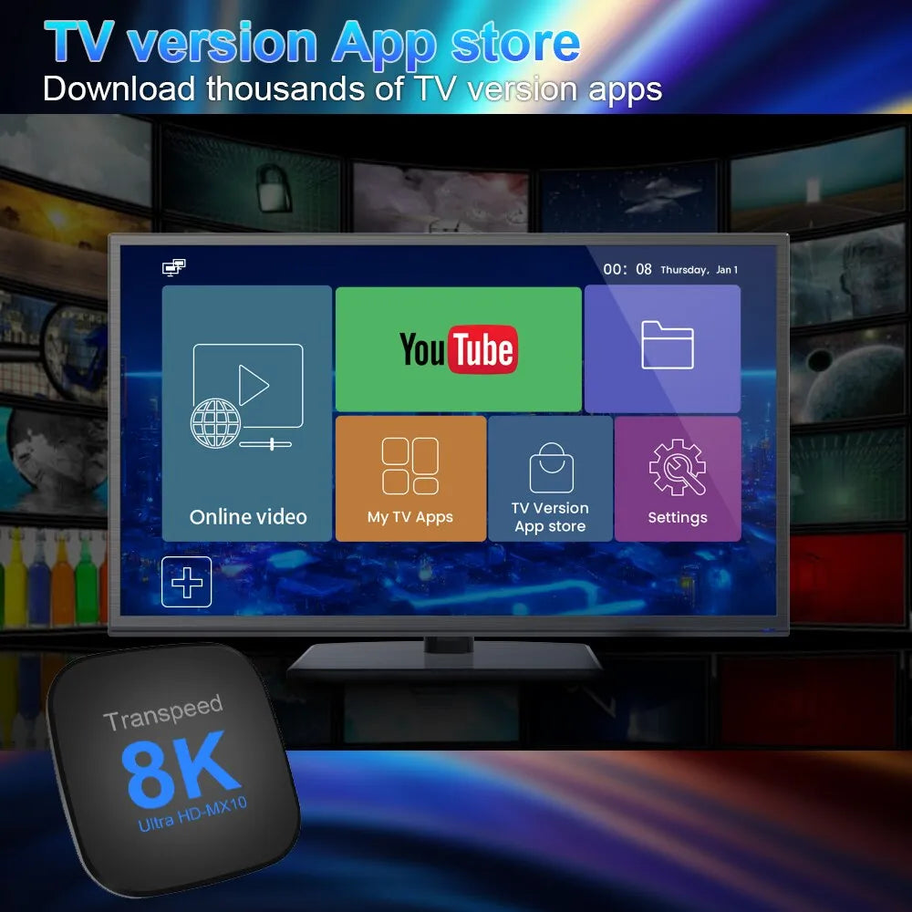 Transspeed Android 13 TV Box ATV Dual Wifi mit TV Apps 8K Video BT5.0+ RK3528 4K 3D Voice Media Player Set Top Box