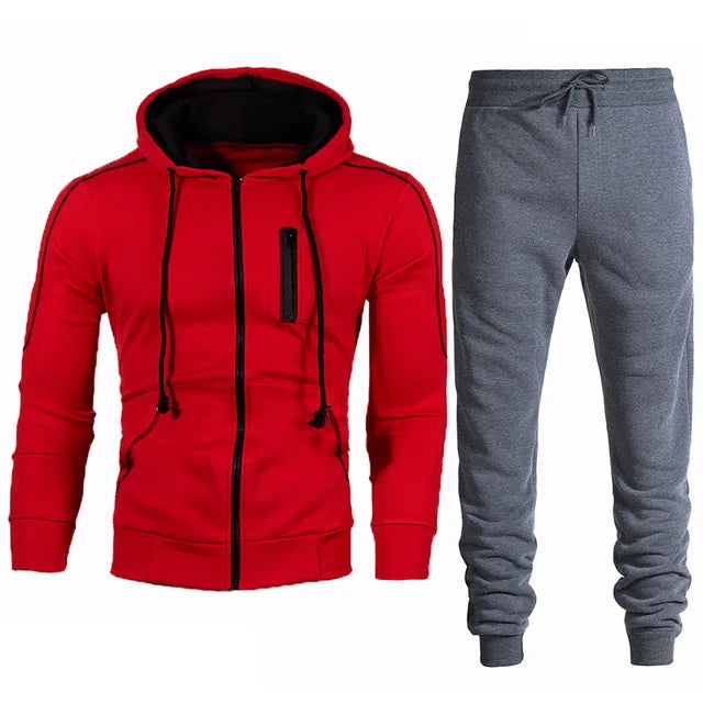 Men's Tracksuit Fashion Hoodies Solid Suits Men's Sweatshirts + Drawstring Sweatpants Loose Leisure Sportswear Set Winter New