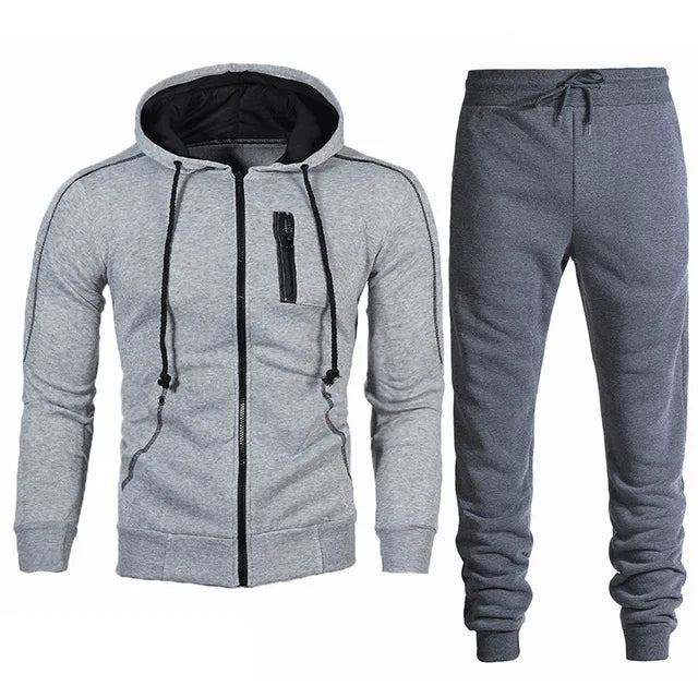 Men's Tracksuit Fashion Hoodies Solid Suits Men's Sweatshirts + Drawstring Sweatpants Loose Leisure Sportswear Set Winter New