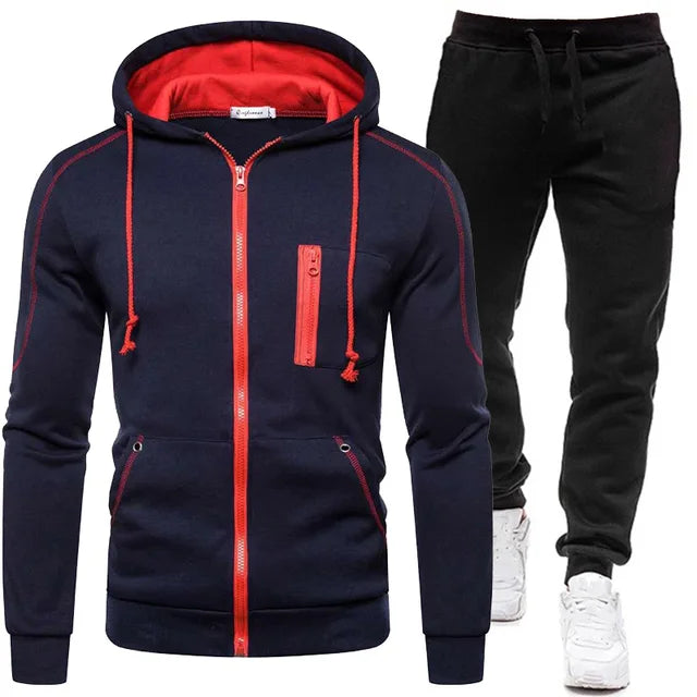 Men's Tracksuit Fashion Hoodies Solid Suits Men's Sweatshirts + Drawstring Sweatpants Loose Leisure Sportswear Set Winter New