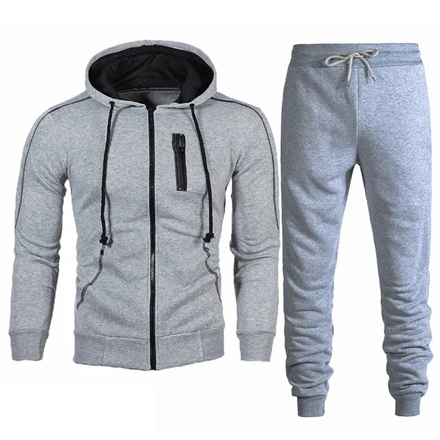 Men's Tracksuit Fashion Hoodies Solid Suits Men's Sweatshirts + Drawstring Sweatpants Loose Leisure Sportswear Set Winter New