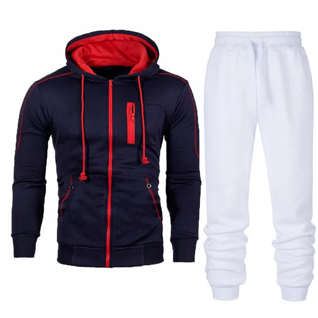 Men's Tracksuit Fashion Hoodies Solid Suits Men's Sweatshirts + Drawstring Sweatpants Loose Leisure Sportswear Set Winter New