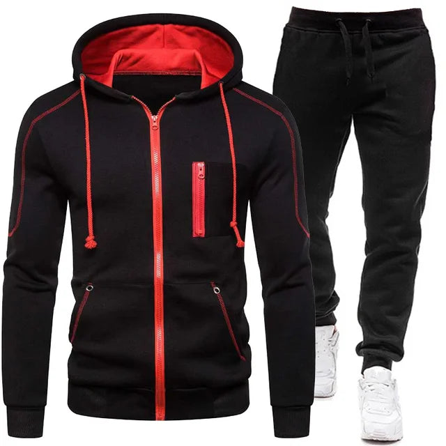 Men's Tracksuit Fashion Hoodies Solid Suits Men's Sweatshirts + Drawstring Sweatpants Loose Leisure Sportswear Set Winter New