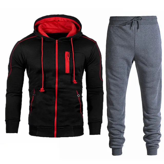 Men's Tracksuit Fashion Hoodies Solid Suits Men's Sweatshirts + Drawstring Sweatpants Loose Leisure Sportswear Set Winter New