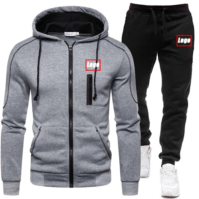 Men's Tracksuit Fashion Hoodies Solid Suits Men's Sweatshirts + Drawstring Sweatpants Loose Leisure Sportswear Set Winter New