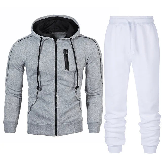 Men's Tracksuit Fashion Hoodies Solid Suits Men's Sweatshirts + Drawstring Sweatpants Loose Leisure Sportswear Set Winter New