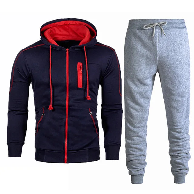 Men's Tracksuit Fashion Hoodies Solid Suits Men's Sweatshirts + Drawstring Sweatpants Loose Leisure Sportswear Set Winter New