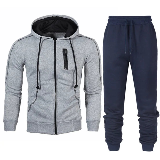 Men's Tracksuit Fashion Hoodies Solid Suits Men's Sweatshirts + Drawstring Sweatpants Loose Leisure Sportswear Set Winter New