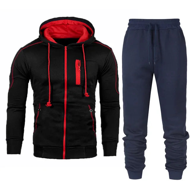 Men's Tracksuit Fashion Hoodies Solid Suits Men's Sweatshirts + Drawstring Sweatpants Loose Leisure Sportswear Set Winter New