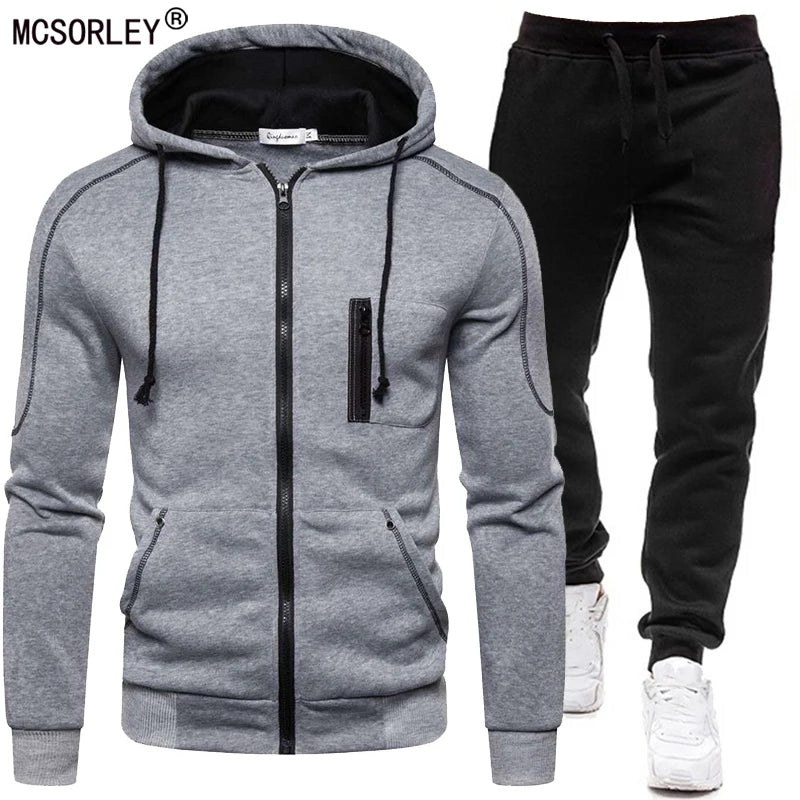 Men's Tracksuit Fashion Hoodies Solid Suits Men's Sweatshirts + Drawstring Sweatpants Loose Leisure Sportswear Set Winter New