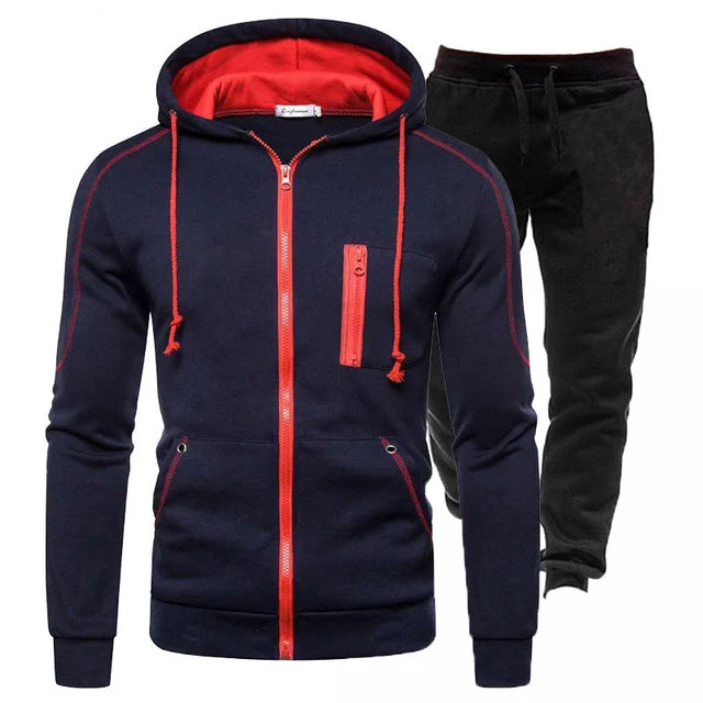 Tuta da uomo tuta da Jogging Casual Set da esterno felpe con cerniera + pantaloni sportivi neri 2 pezzi 2023 moda primavera nuovo Streetwear S-4XL