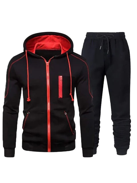 Tuta da uomo tuta da Jogging Casual Set da esterno felpe con cerniera + pantaloni sportivi neri 2 pezzi 2023 moda primavera nuovo Streetwear S-4XL