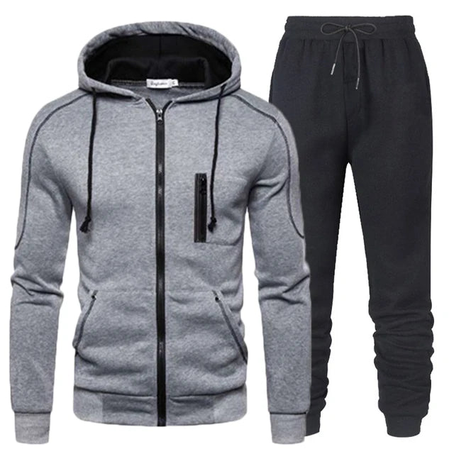 Tuta da uomo tuta da Jogging Casual Set da esterno felpe con cerniera + pantaloni sportivi neri 2 pezzi 2023 moda primavera nuovo Streetwear S-4XL