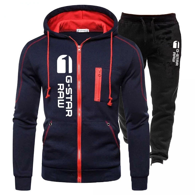 Tuta da uomo tuta da Jogging Casual Set da esterno felpe con cerniera + pantaloni sportivi neri 2 pezzi 2023 moda primavera nuovo Streetwear S-4XL