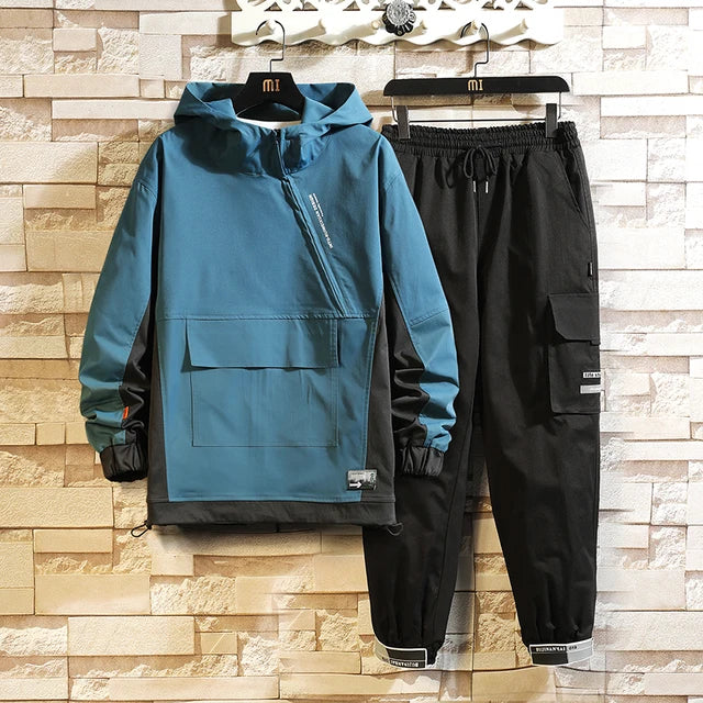 Men's Fashion Tracksuits 2023 New Men Tracksuit Hip Hop Clothing Male Patchwork Hoodies+Sweatpants Tracksuit Set