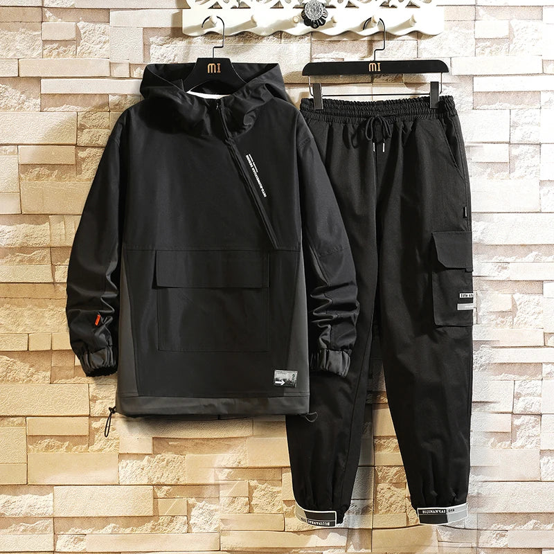 Men's Fashion Tracksuits 2023 New Men Tracksuit Hip Hop Clothing Male Patchwork Hoodies+Sweatpants Tracksuit Set