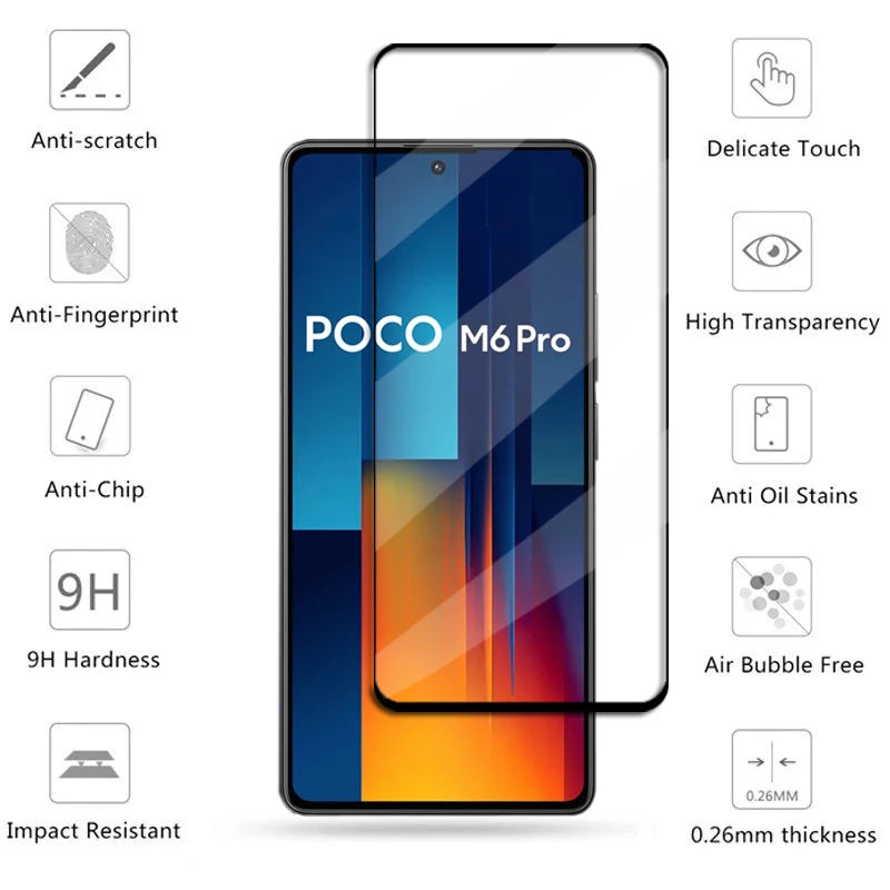 Vetro a copertura totale per Poco M6 Pro vetro temperato Poco M6 Pro Screen Protector HD pellicola protettiva per lenti del telefono Poco M6 Pro 4G Glass